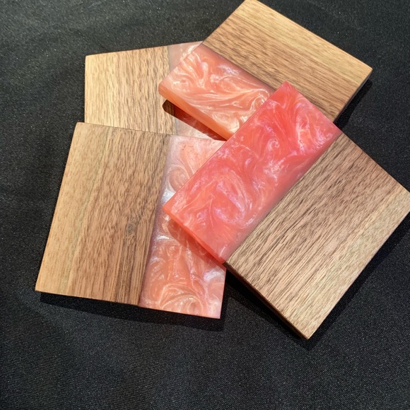 Epoxy Walnut Coasters - Scarlet Pearl - Picture 2 of 2